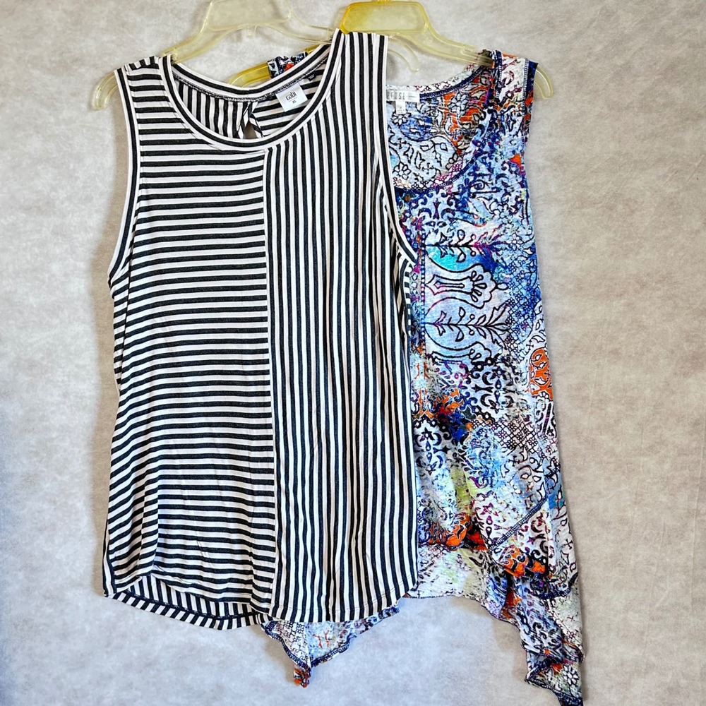 Cabi Black White Mixed‎ Stripe Sleeveless Tank Top Keyhole Back / Spense Tank XL